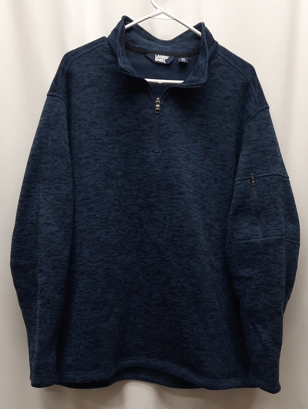Lands' End Mens 3XL 1/4 Zip Heathered Navy Pullover Sweater Shirt Casual Preppy